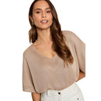 Morgan De Toi Maglia Donna Beige Maniche Corte Scollo V