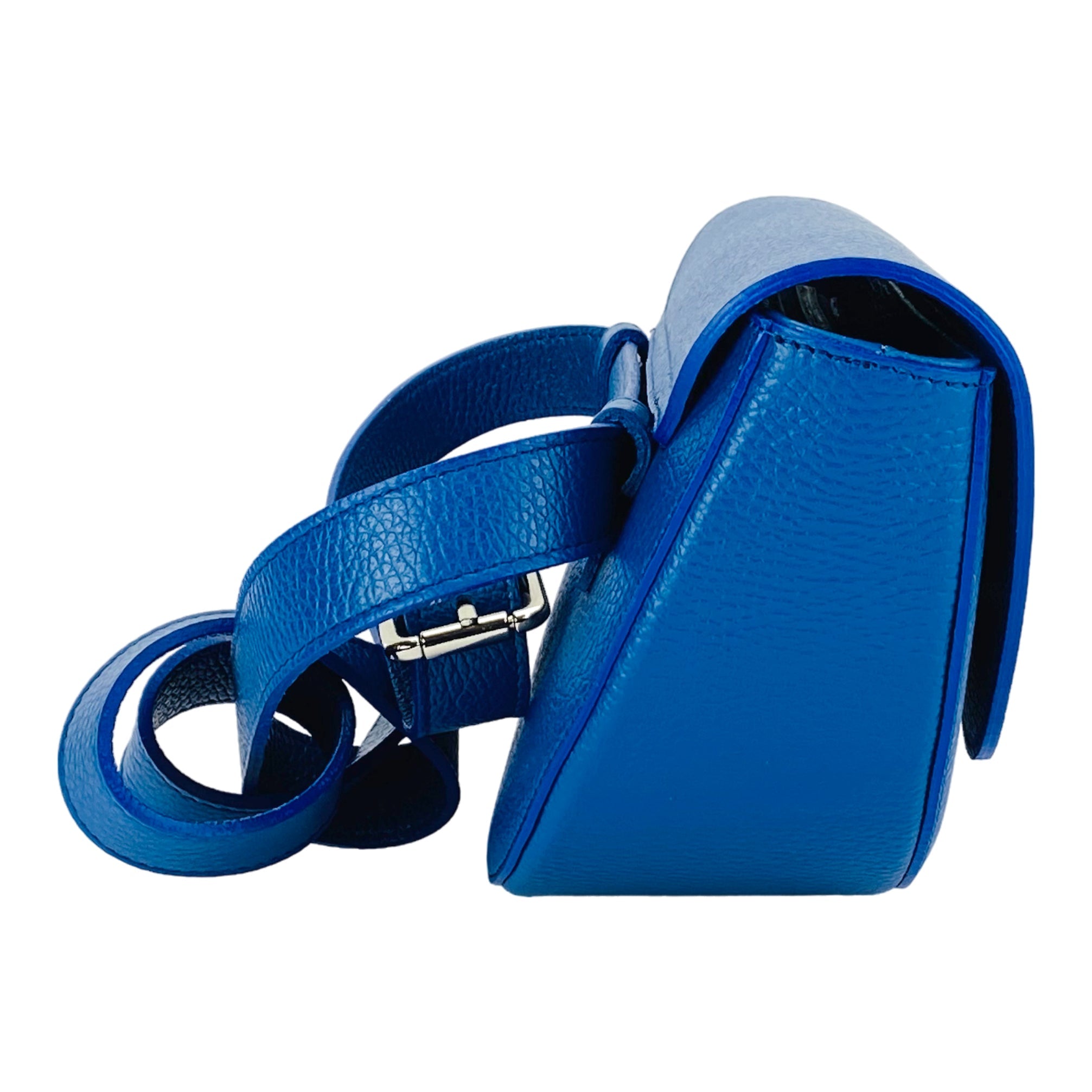 RB1027CH | Women's Rounded Bandolier Bag in Genuine Leather Made in Italy. Removable and adjustable leather shoulder strap. Polished Nickel hardware - Royal Blue color - Dimensions: 25 x 15 x 9 cm.-4