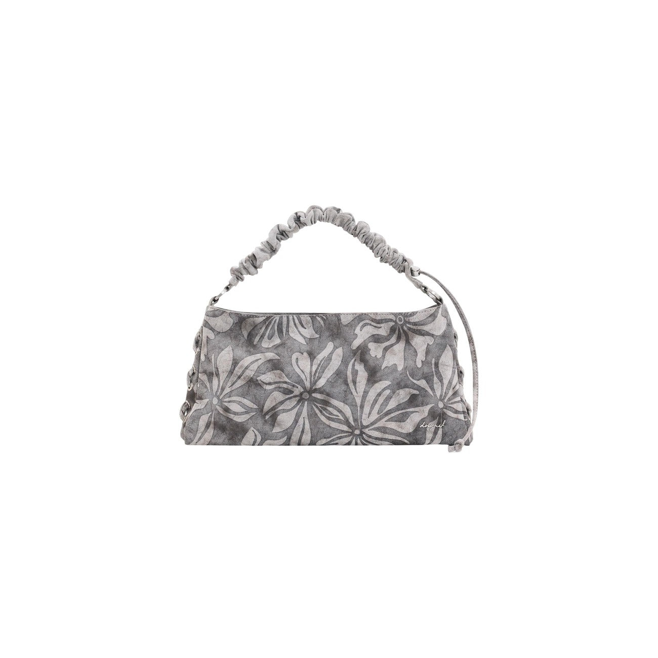 Desigual Borsa Donna Grigio Floreale Cotone Cerniera
