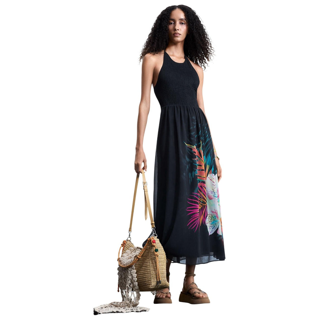 Desigual Abito Donna Nero Floreale Spalline Viscosa - AbbiMar