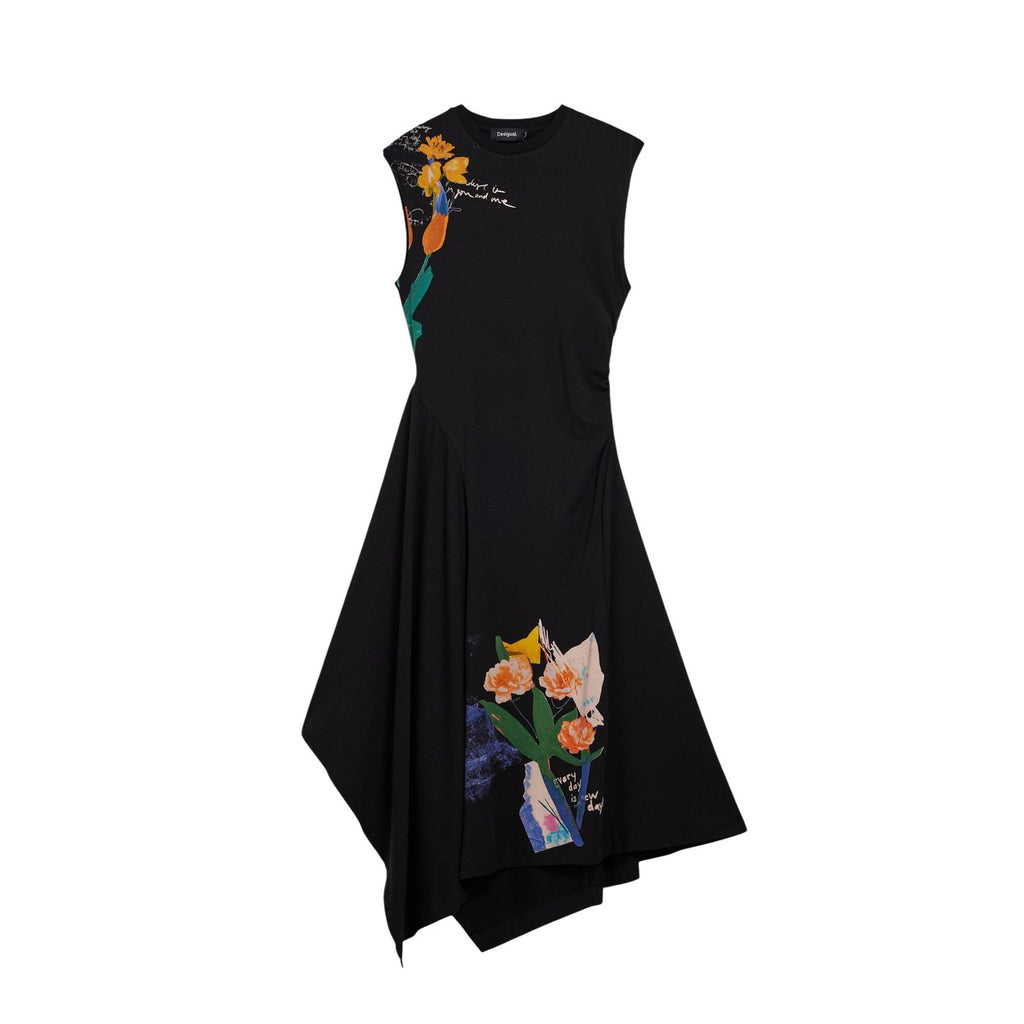 Desigual Abito Donna Nero Stampa Smanicato Cotone - AbbiMar