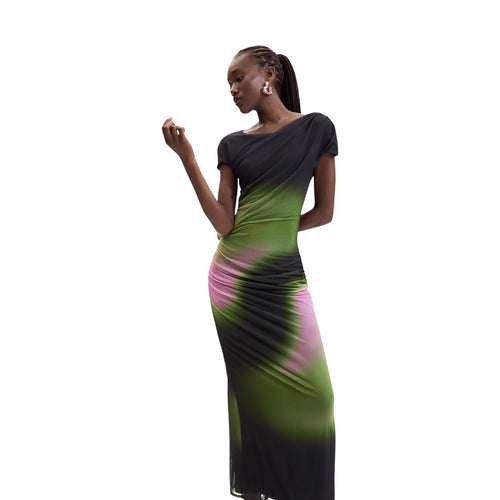Desigual Abito Donna Verde con Stampa Desigual