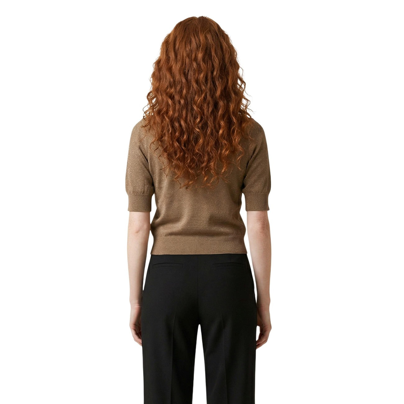 Only Polo Donna Beige Scollo V Maniche Corte