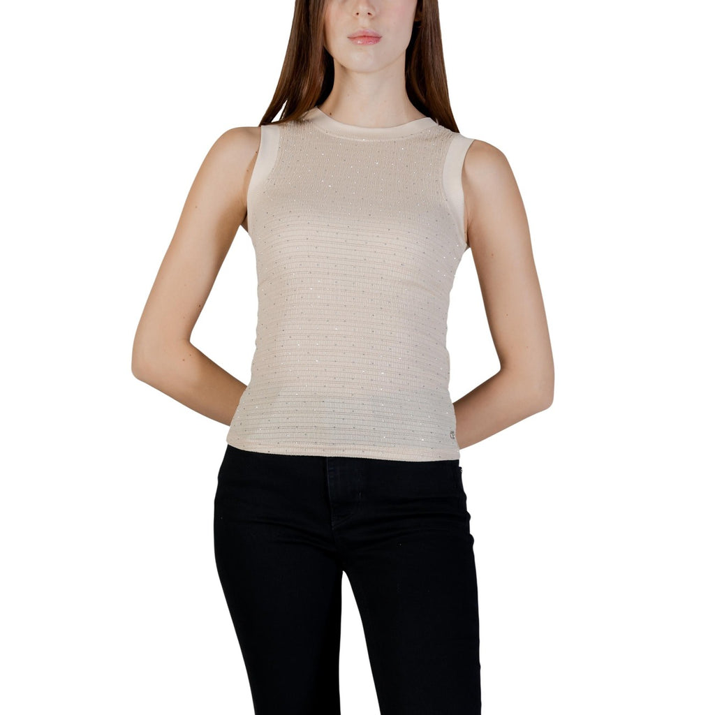 Guess Canotta Donna Beige Smanicato Scollo Tondo - AbbiMar