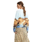 Desigual Cardigan Donna Azzurro Stampa Cotone Maniche Lunghe - AbbiMar