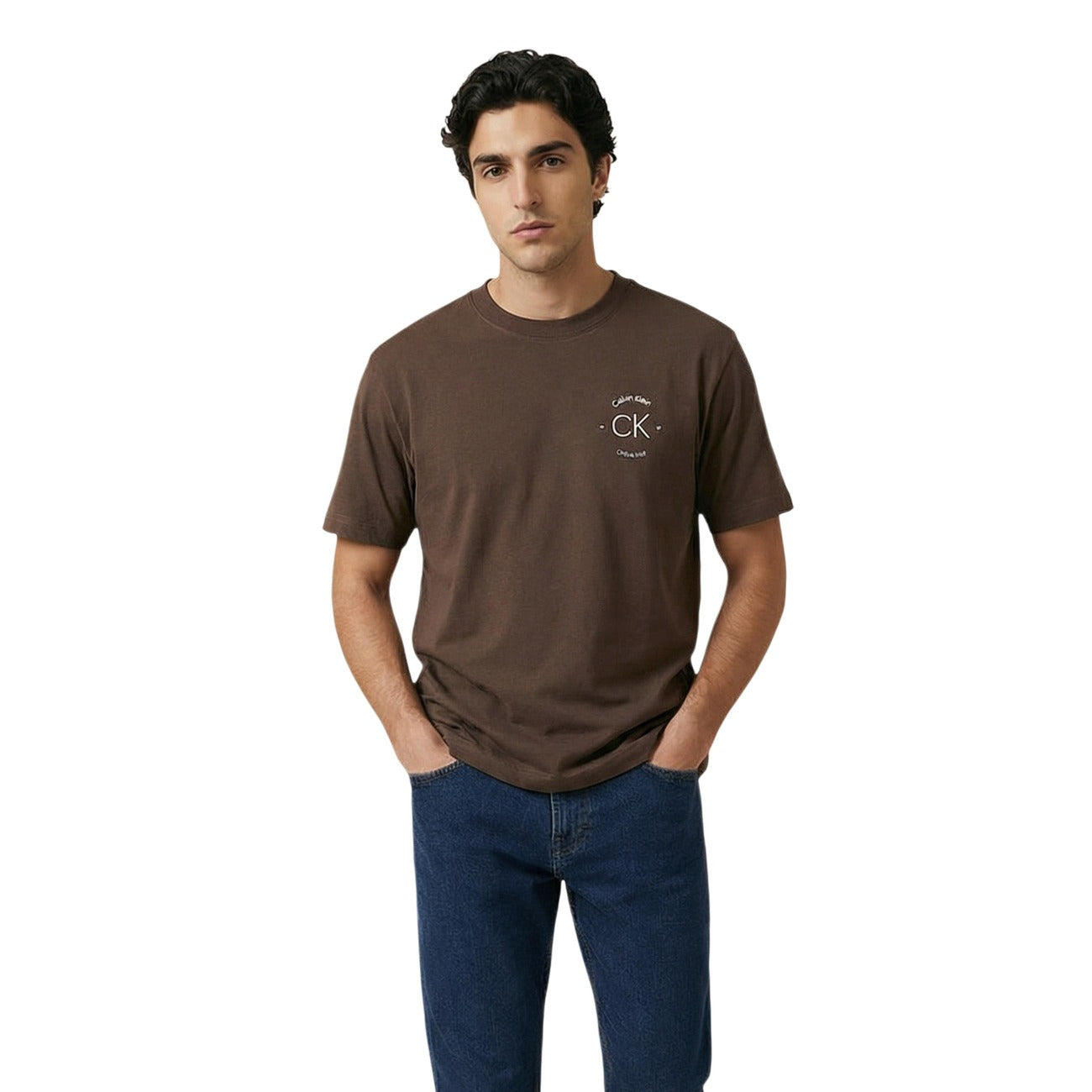 Calvin Klein Jeans T-Shirt Uomo Marrone Stampa Maniche Corte - AbbiMar