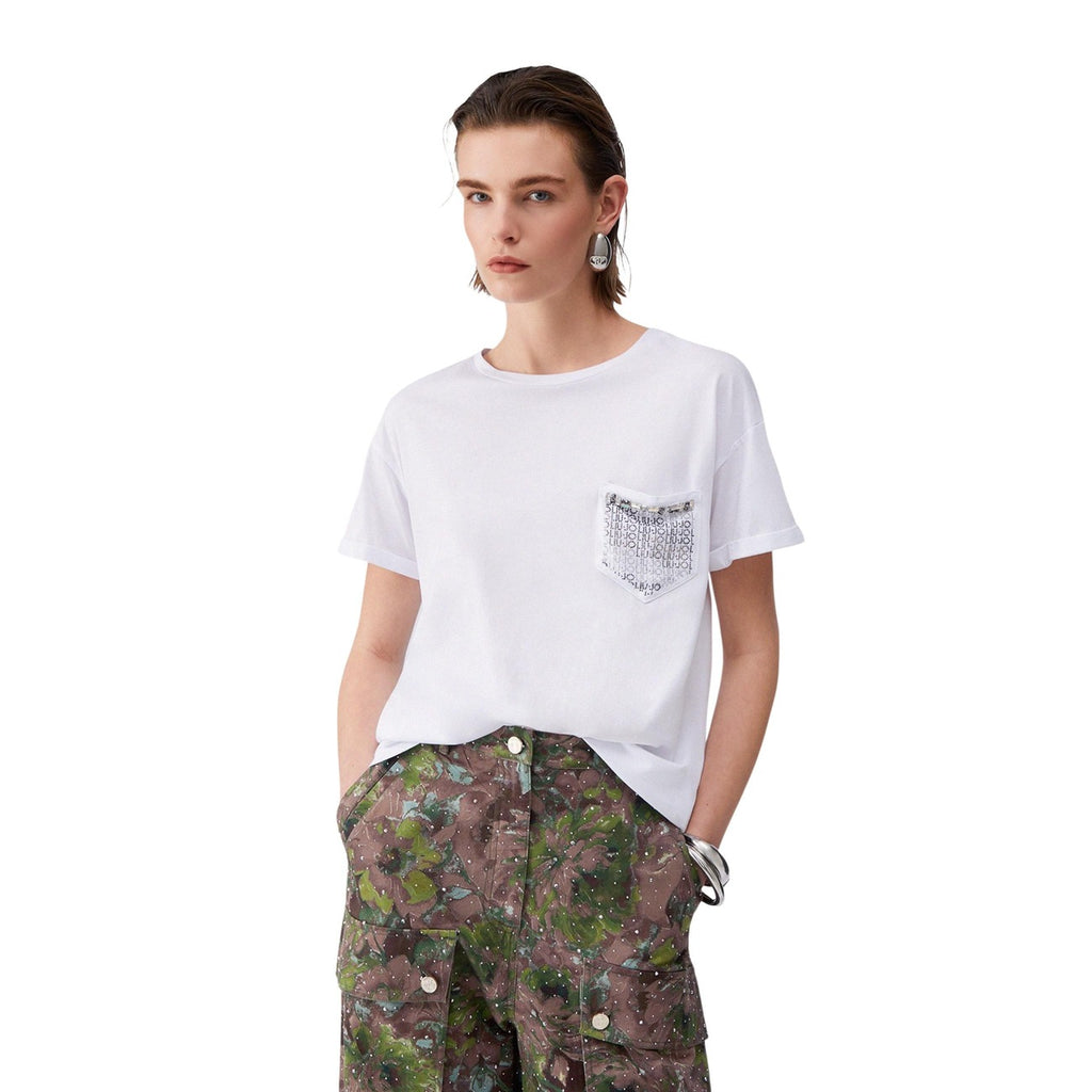 Liu Jo T-Shirt Donna Bianco Cotone Tasca Singola - AbbiMar