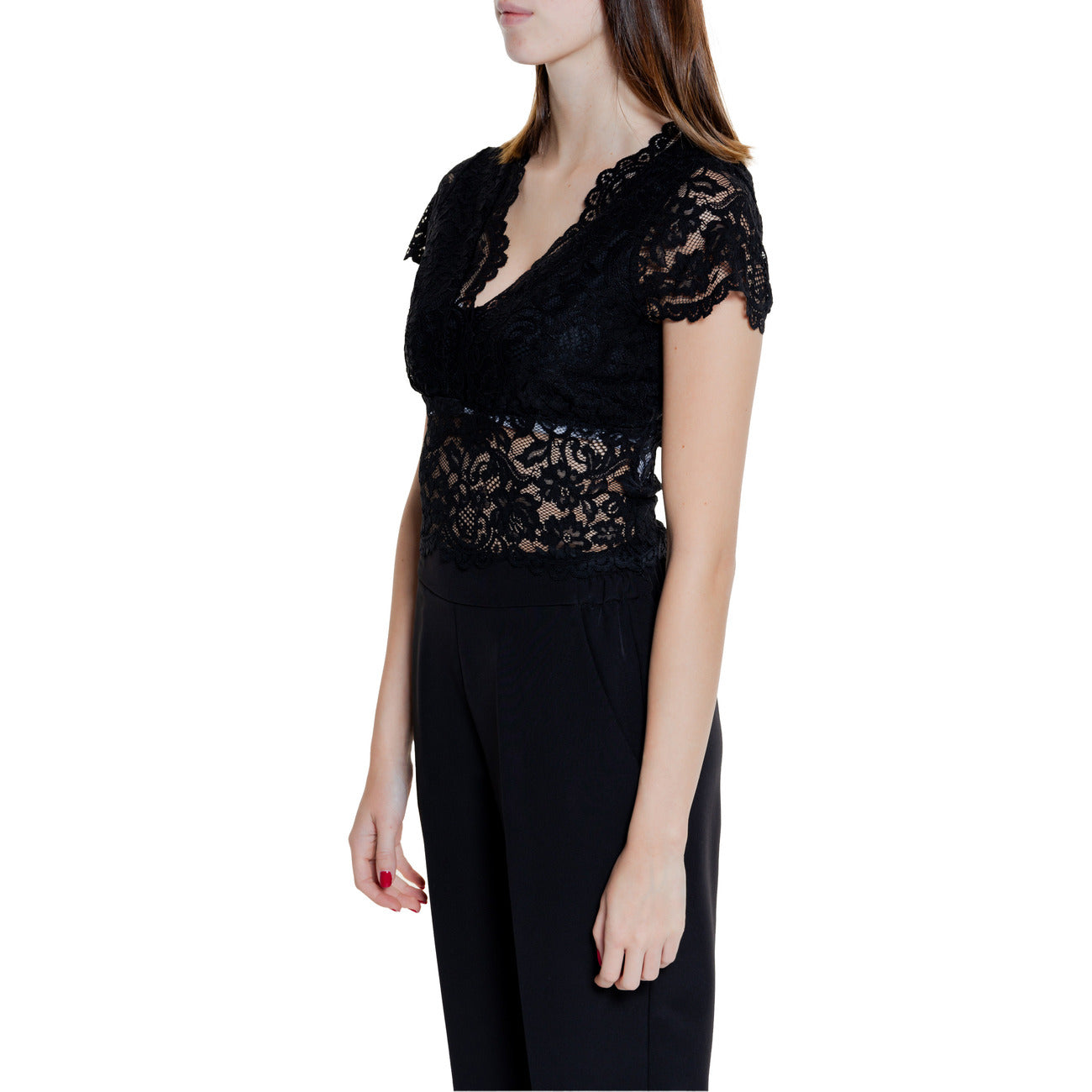 Morgan De Toi Top Donna Nero Maniche Corte Scollo V - AbbiMar