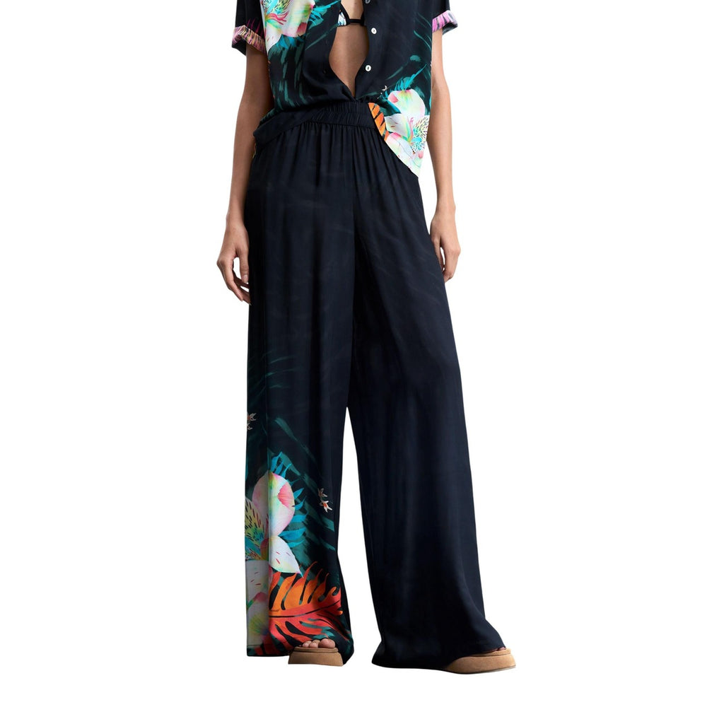 Desigual Pantaloni Donna Nero Floreale Viscosa - AbbiMar