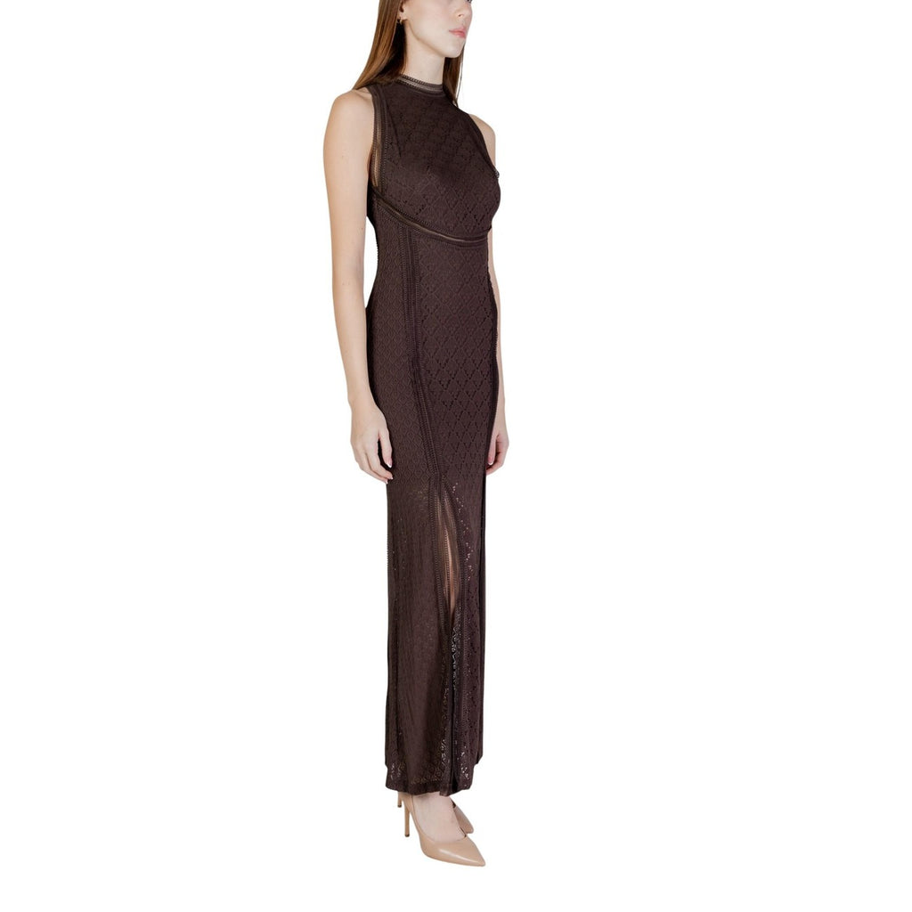 Guess Abito Donna Marrone Smanicato Scollo Alto Cerniera - AbbiMar