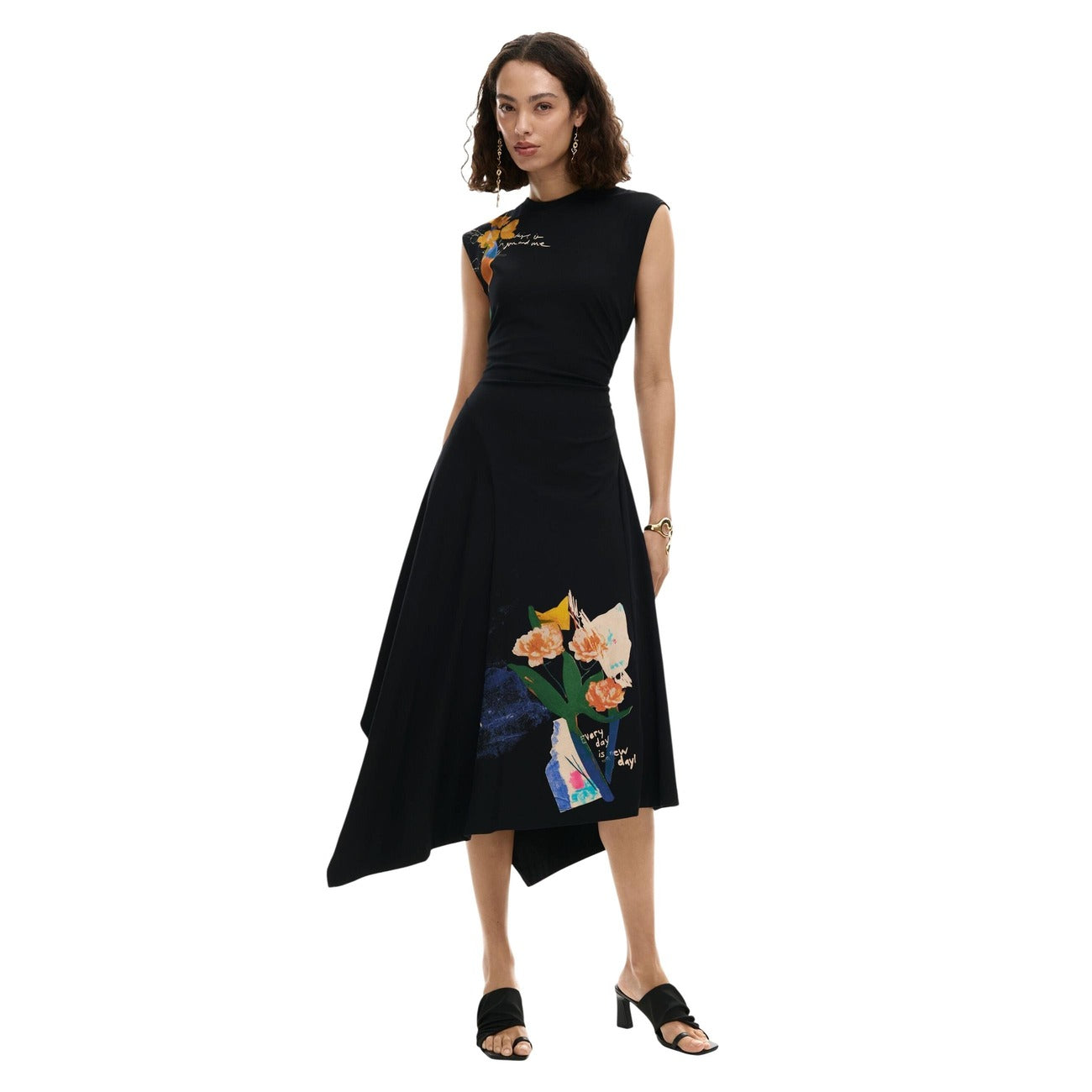 Desigual Abito Donna Nero Stampa Smanicato Cotone - AbbiMar