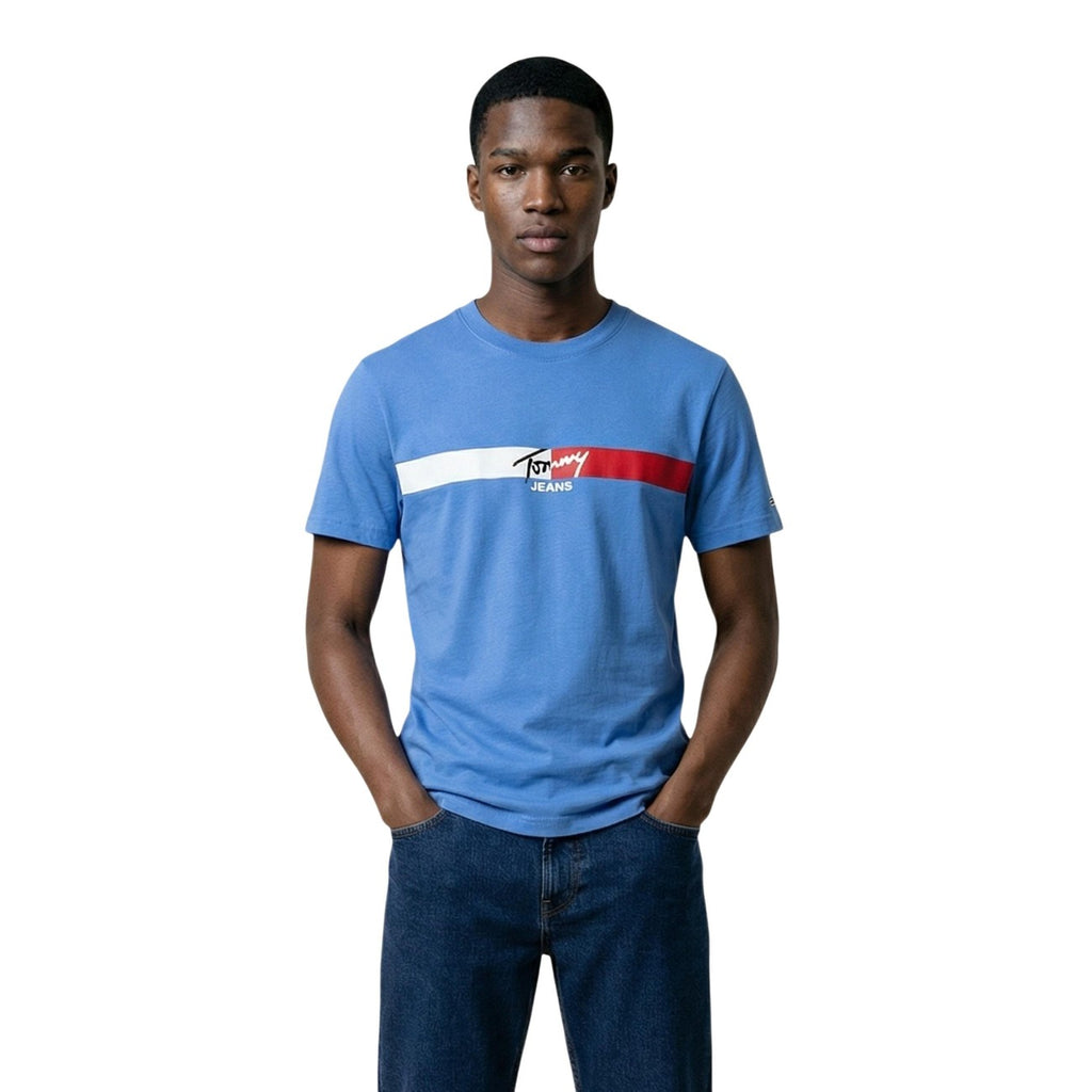 Tommy Hilfiger Jeans T-Shirt Uomo Turchese Stampa Cotone Organico - AbbiMar