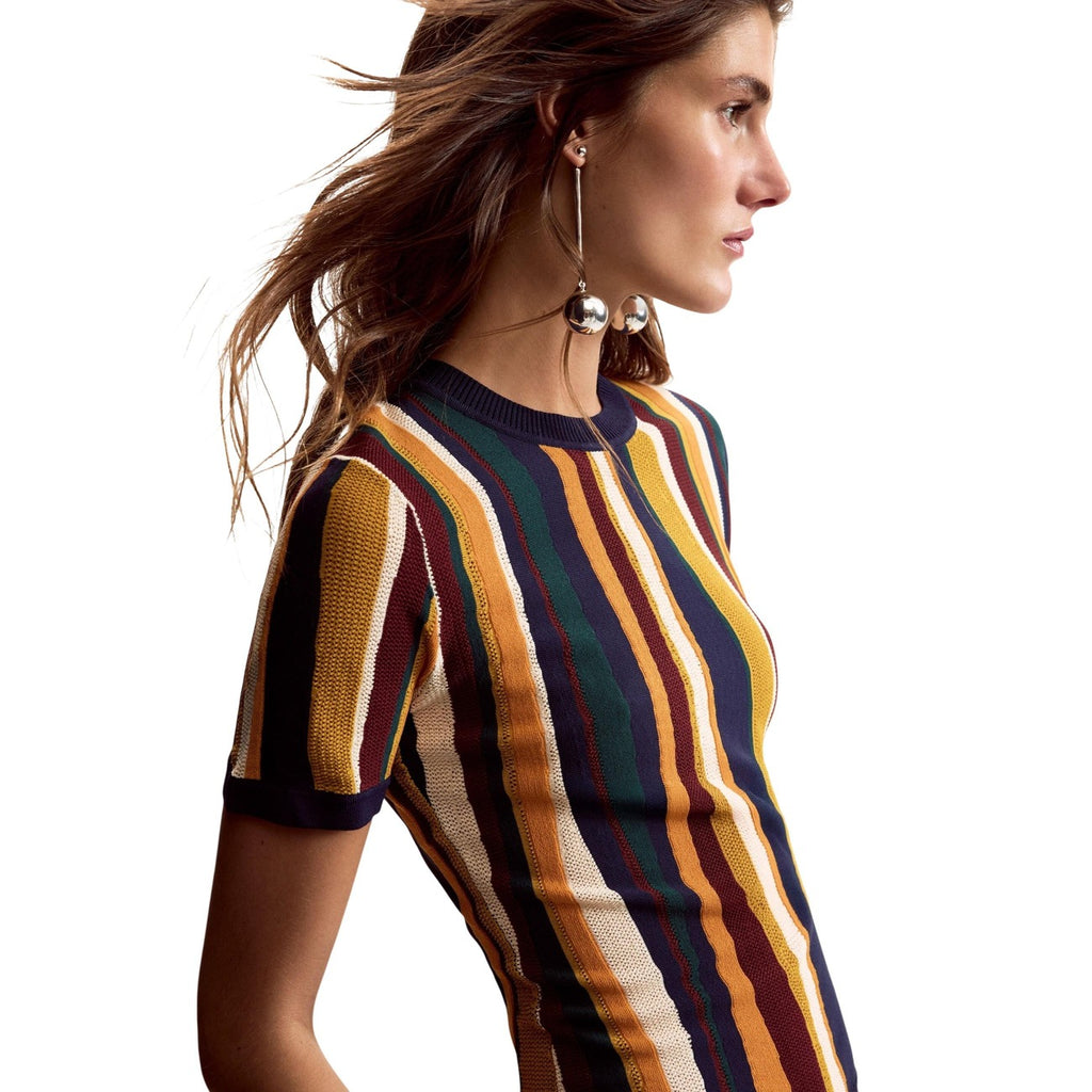 Desigual T-Shirt Donna Senape Righe Maniche Corte Viscosa - AbbiMar