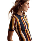 Desigual T-Shirt Donna Senape Righe Maniche Corte Viscosa - AbbiMar