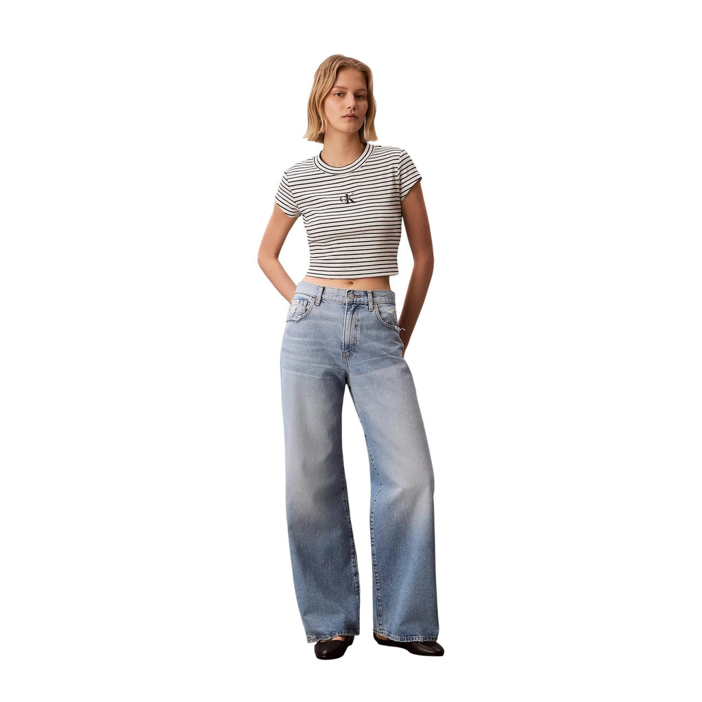 Calvin Klein Jeans Top Donna Nero Righe Maniche Corte - AbbiMar