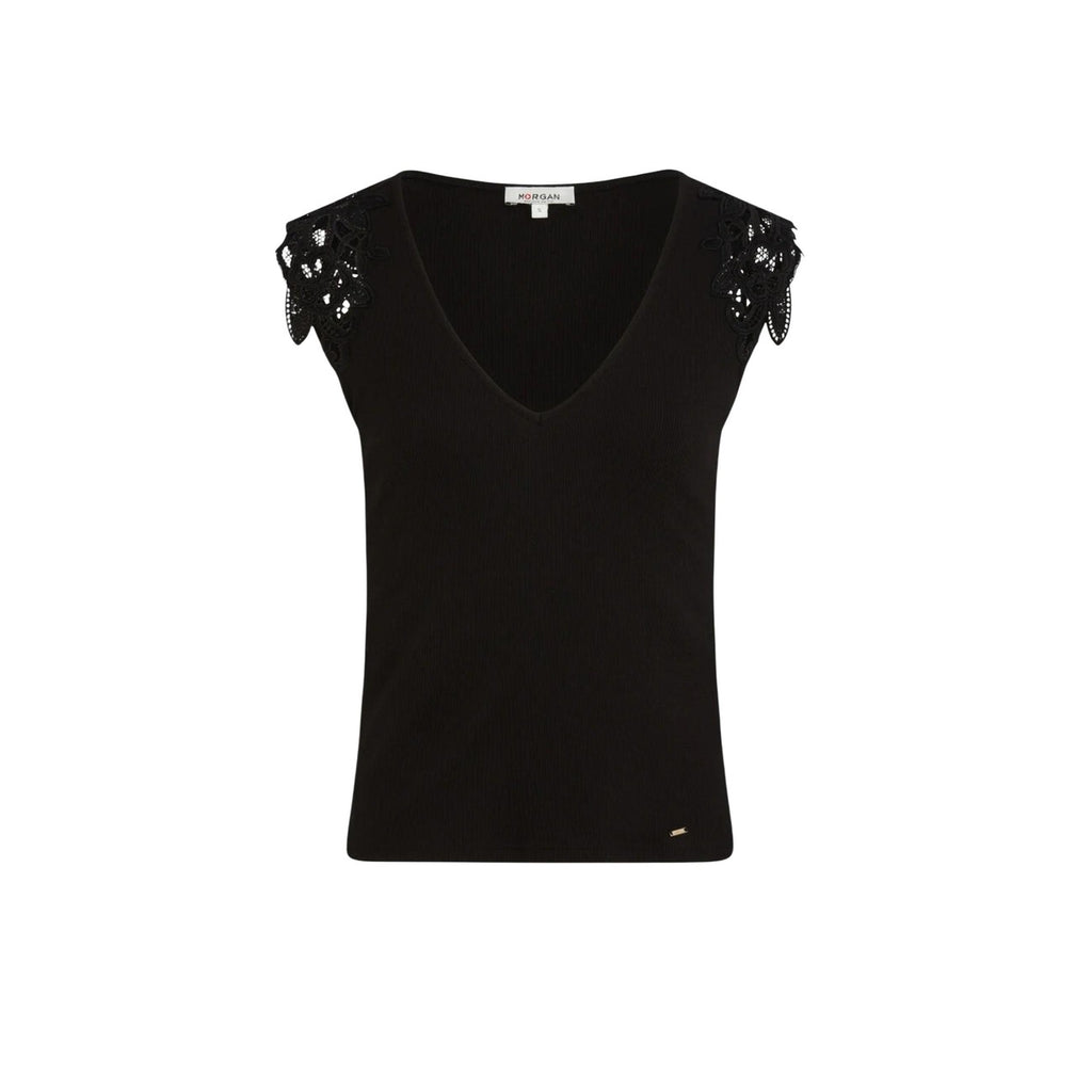 Morgan De Toi Top Donna Nero Smanicato Scollo V - AbbiMar