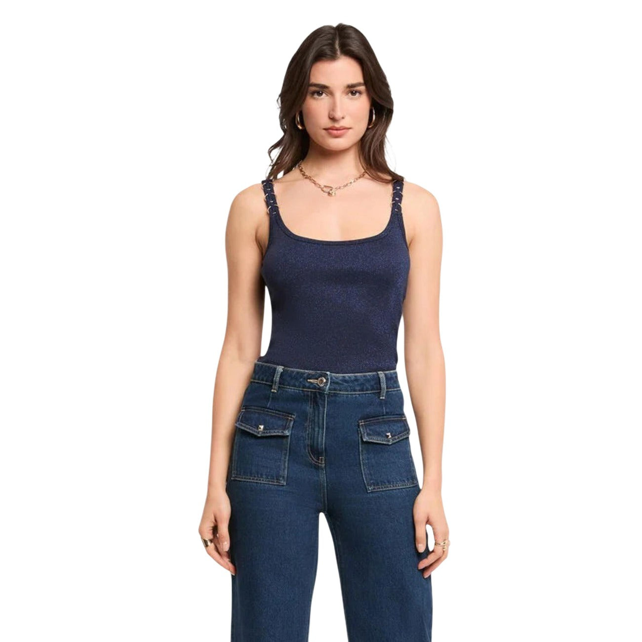 Morgan De Toi Top Donna Nero Smanicato Scollo V - AbbiMar