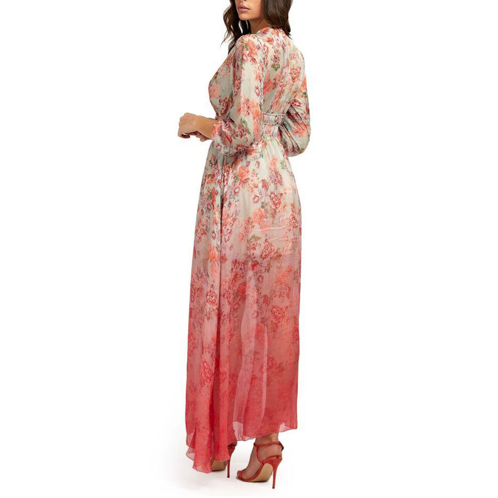 Guess Abito Donna Rosso Floreale Maniche 3/4 Seta - AbbiMar