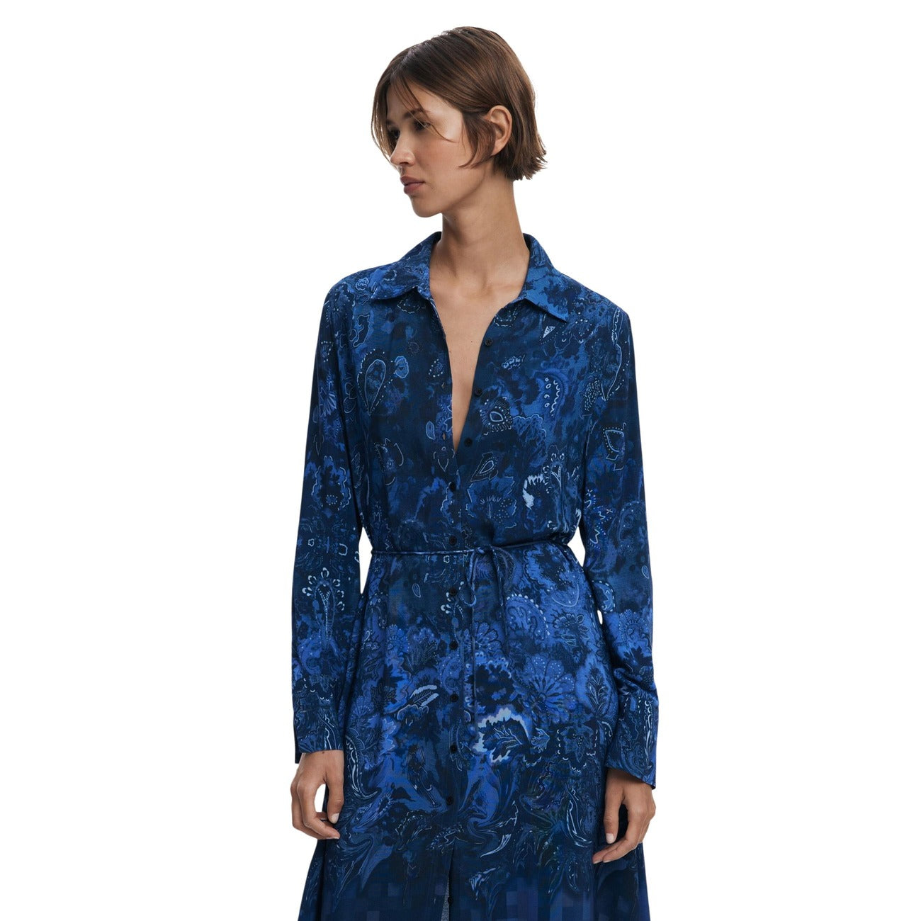 Desigual Abito Donna Blu Stampa Viscosa con Cintura - AbbiMar