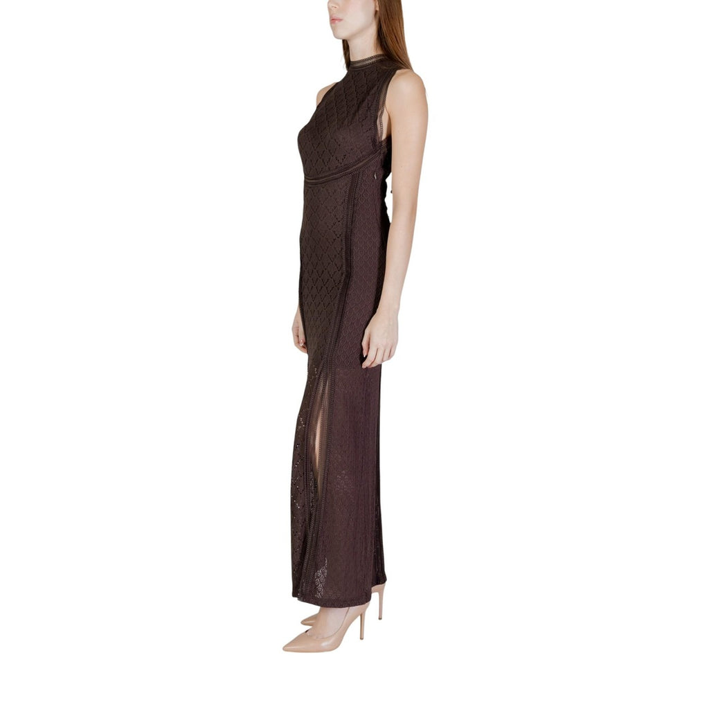 Guess Abito Donna Marrone Smanicato Scollo Alto Cerniera - AbbiMar
