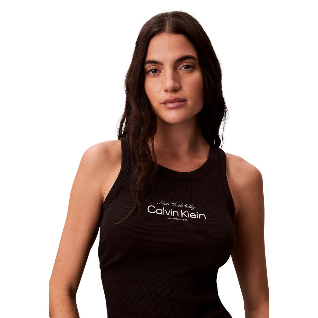 Calvin Klein Jeans Top Donna Nero Stampa Smanicato - AbbiMar