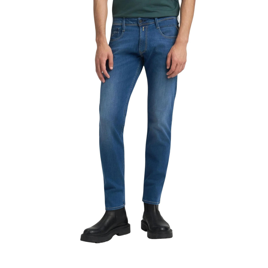 Replay Jeans Uomo Blu Cotone Poliestere Elastan Zip Bottone - AbbiMar