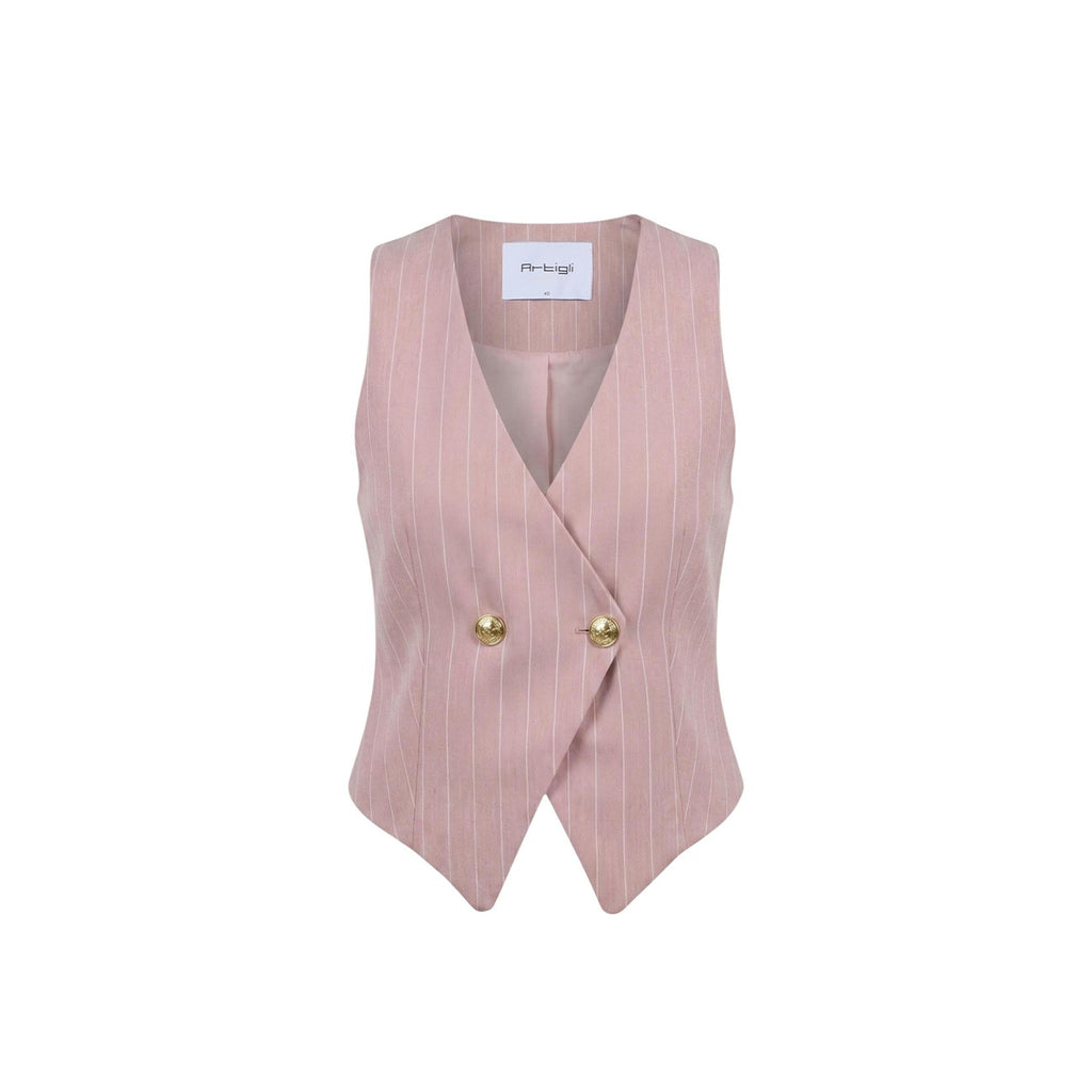 Artigli Gilet Donna Rosa Gessato Smanicato Bavero Made in Italy - AbbiMar