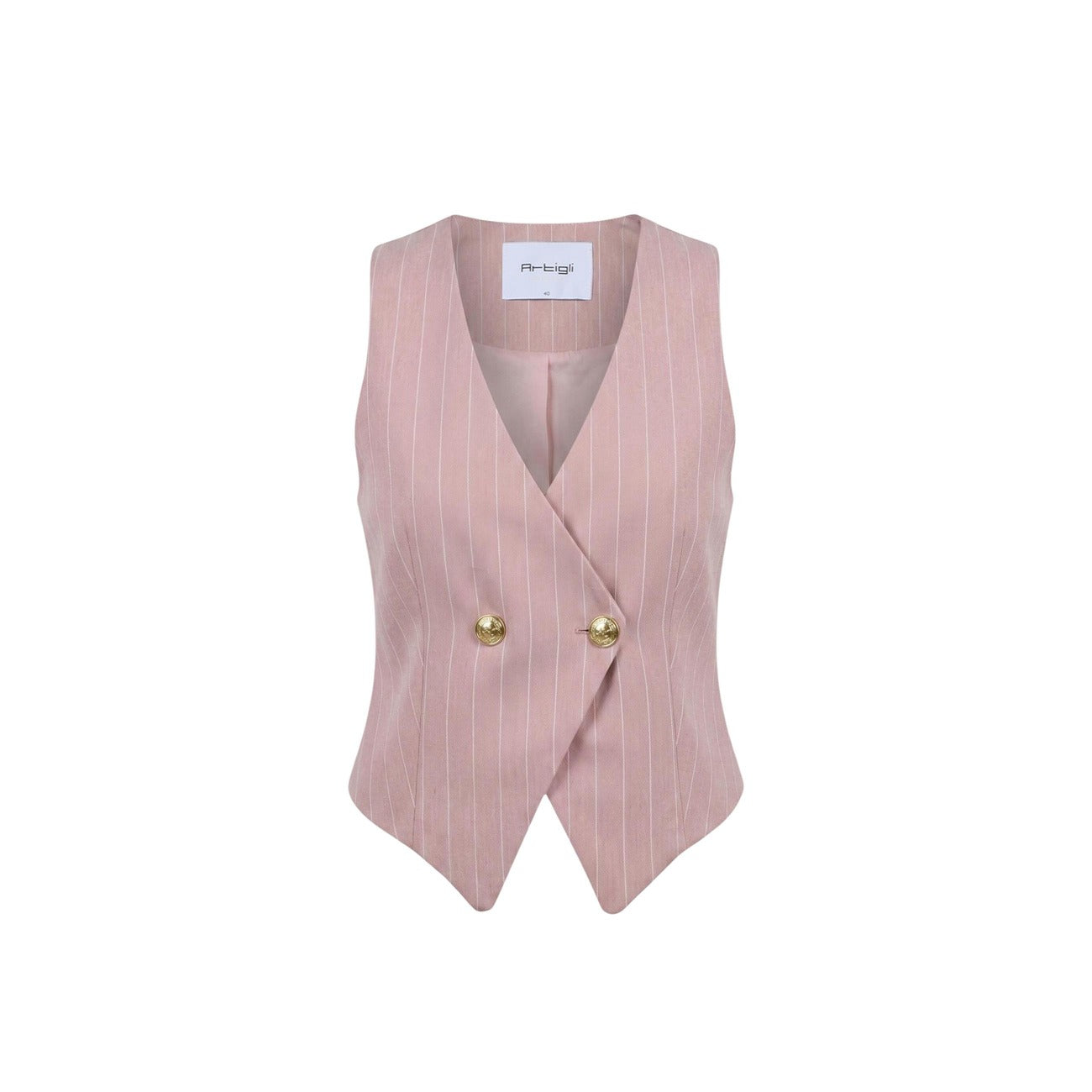Artigli Gilet Donna Rosa Gessato Smanicato Bavero Made in Italy - AbbiMar