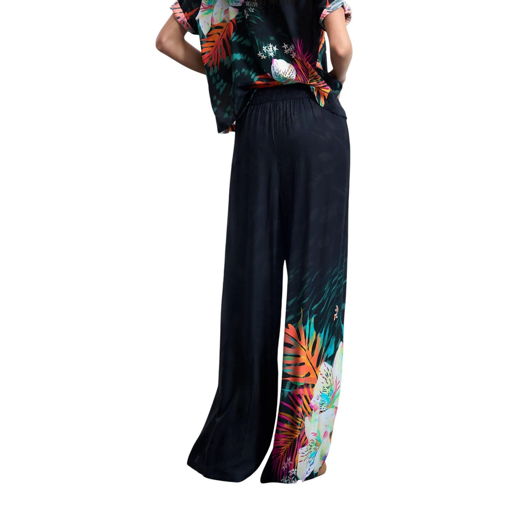 Desigual Pantaloni Donna Nero Floreale Viscosa - AbbiMar