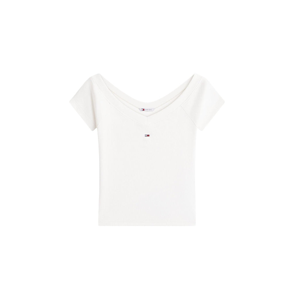 Tommy Hilfiger Jeans Top Donna Beige Scollo Barca Cotone Organico - AbbiMar