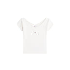 Tommy Hilfiger Jeans Top Donna Beige Scollo Barca Cotone Organico - AbbiMar