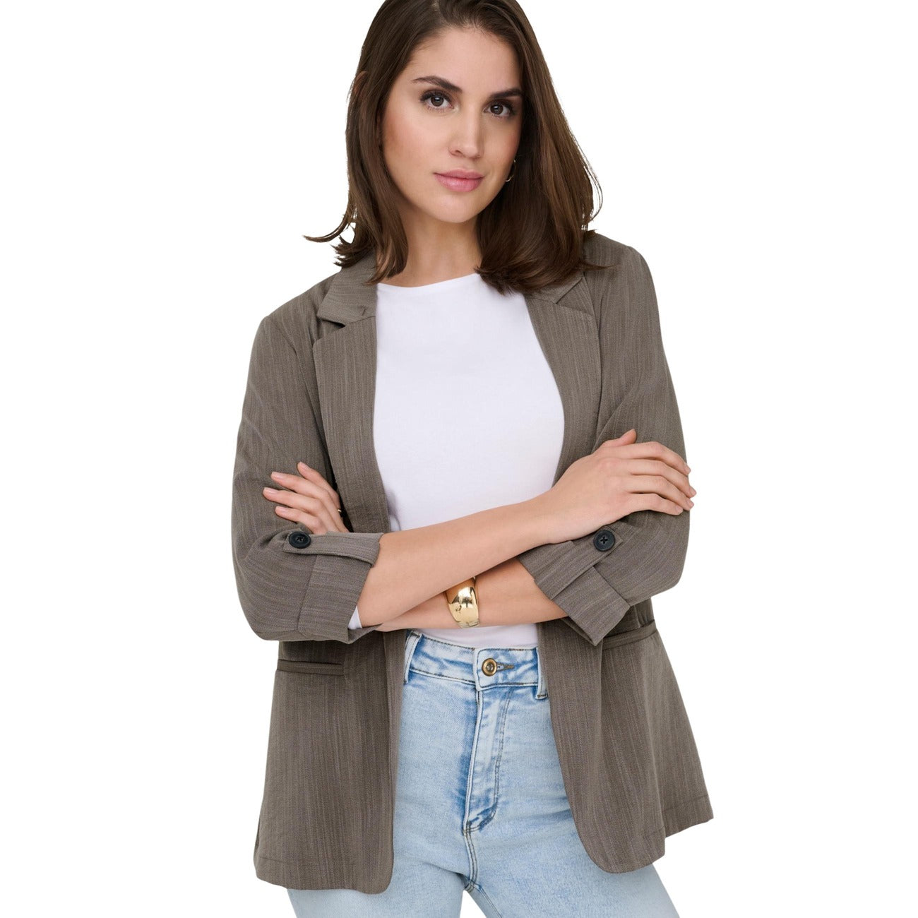 Only Giacca Donna Marrone Maniche 3/4 Bavero Tasche - AbbiMar