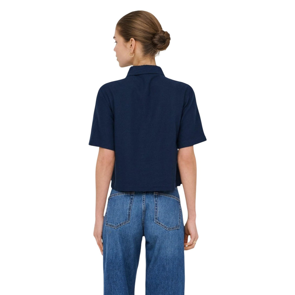 Only Camicia Donna Blu Maniche Corte Lino Viscosa - AbbiMar