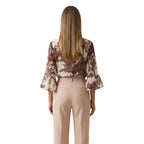 Artigli Camicia Donna Beige Stampa Cotone Maniche 3/4 - AbbiMar