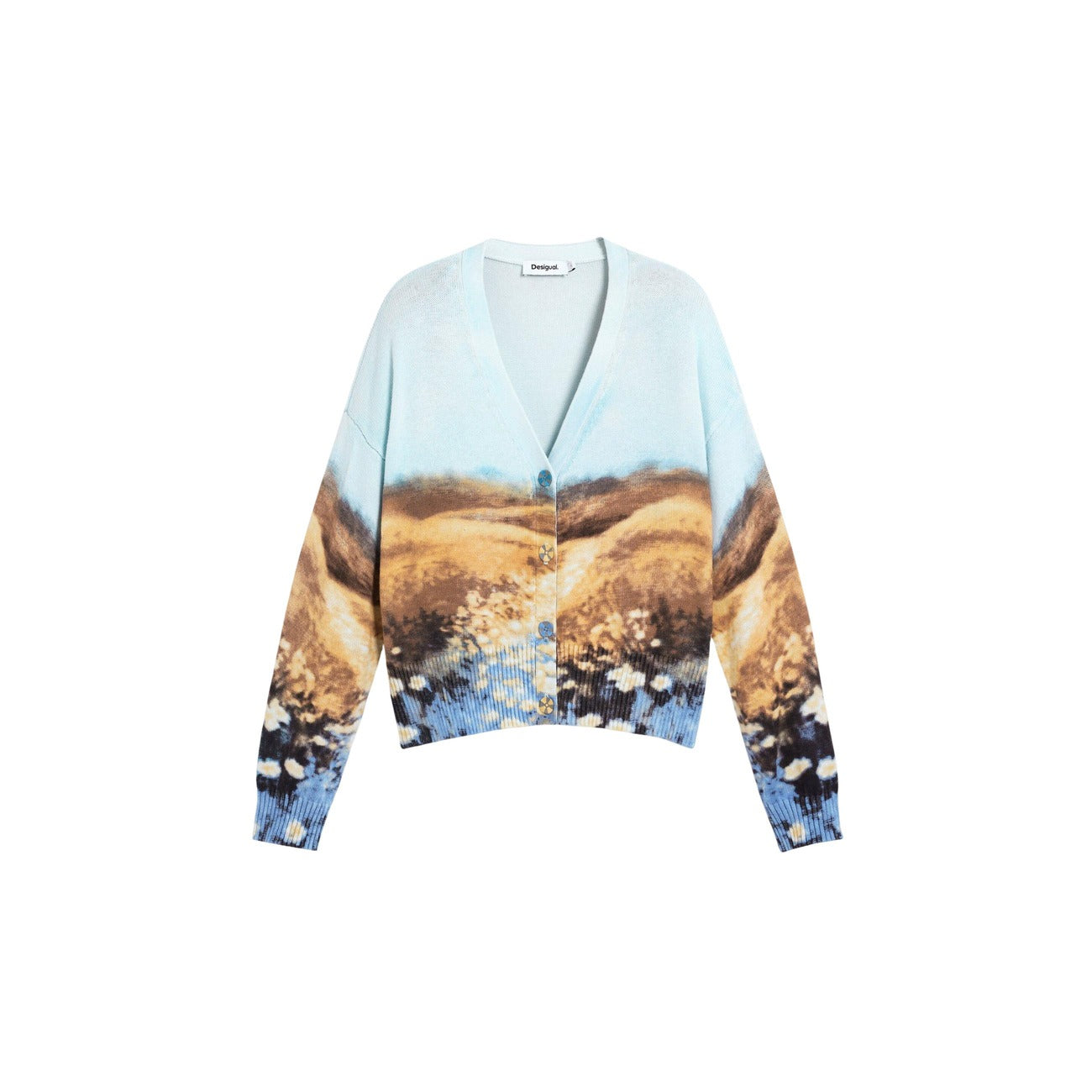 Desigual Cardigan Donna Azzurro Stampa Cotone Maniche Lunghe - AbbiMar
