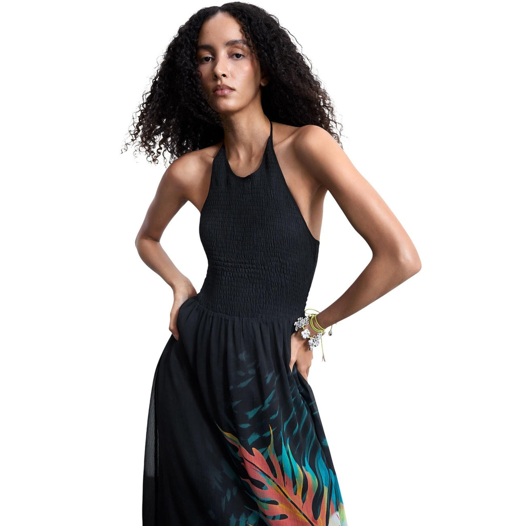 Desigual Abito Donna Nero Floreale Spalline Viscosa - AbbiMar