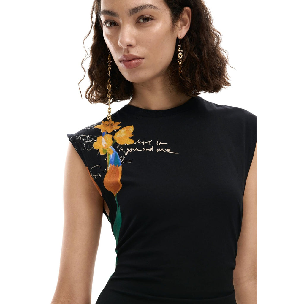 Desigual Abito Donna Nero Stampa Smanicato Cotone - AbbiMar