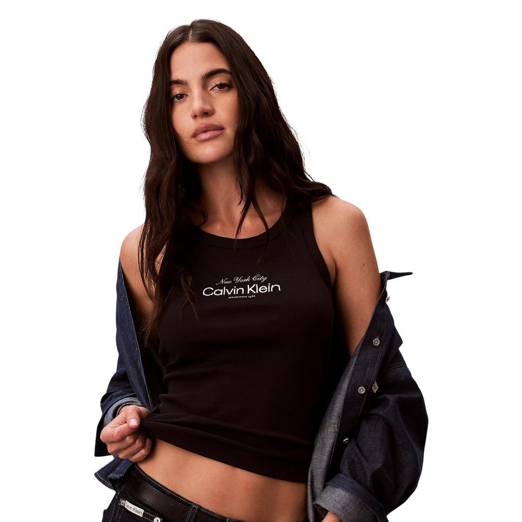 Calvin Klein Jeans Top Donna Nero Stampa Smanicato - AbbiMar
