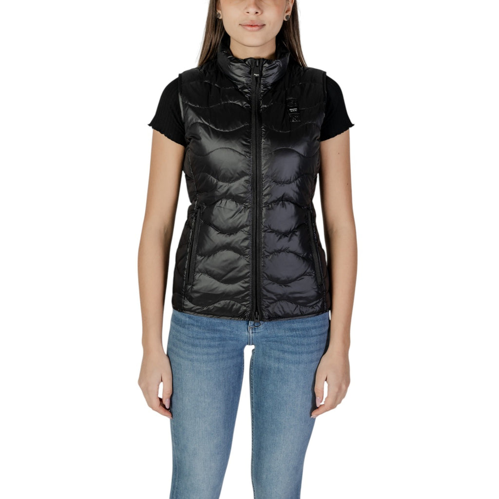 Blauer Gilet Donna Nero Smanicato Scollo Alto Tasche - AbbiMar