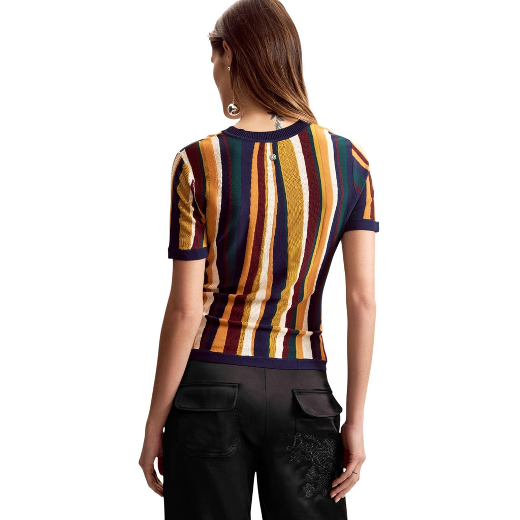 Desigual T-Shirt Donna Senape Righe Maniche Corte Viscosa - AbbiMar