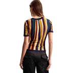 Desigual T-Shirt Donna Senape Righe Maniche Corte Viscosa - AbbiMar