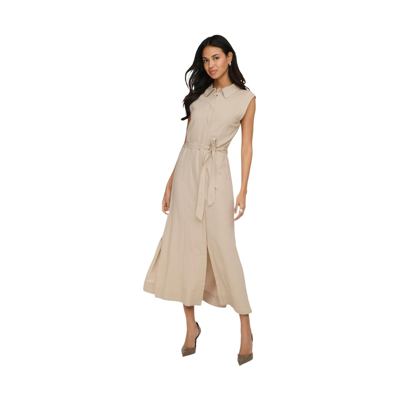Only Abito Donna Blu Smanicato Lino con Cintura - AbbiMar