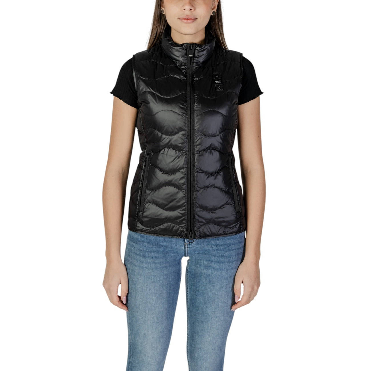 Blauer Gilet Donna Nero Smanicato Scollo Alto Tasche - AbbiMar