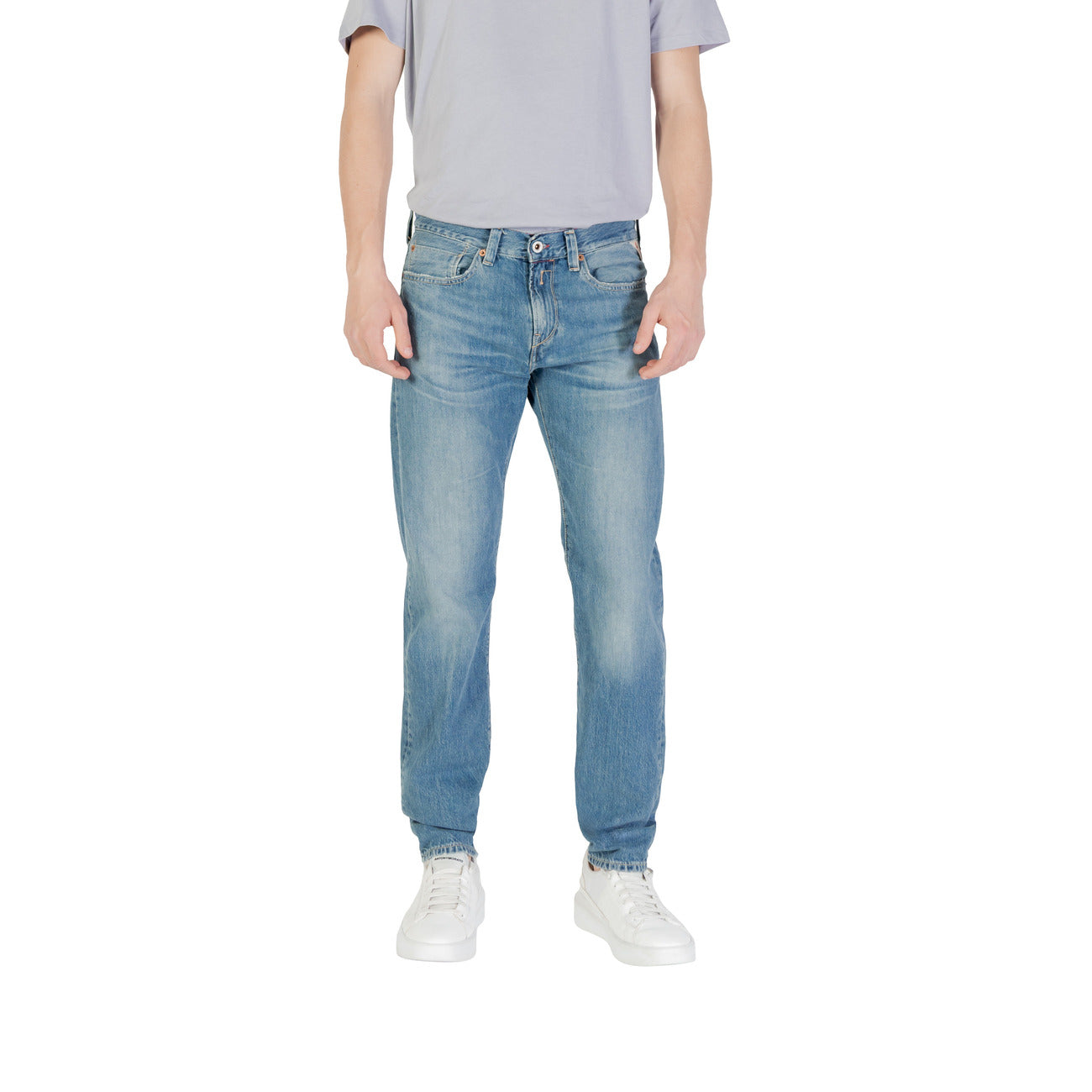 Replay Jeans Uomo Blu 100% Cotone Zip Bottone Tasche - AbbiMar