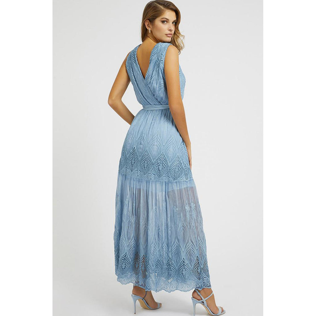 Guess Abito Donna Azzurro Floreale Smanicato Seta - AbbiMar