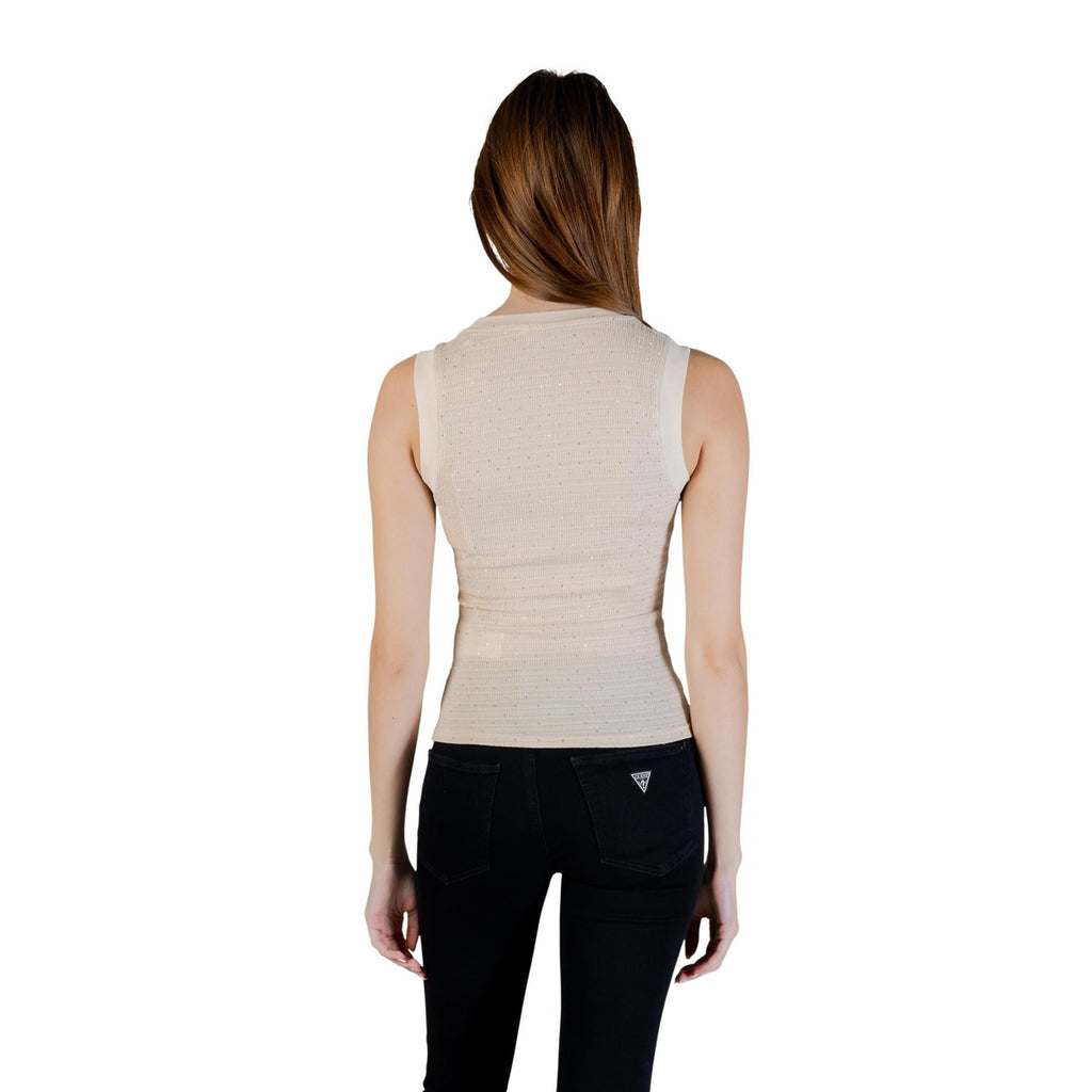 Guess Canotta Donna Beige Smanicato Scollo Tondo - AbbiMar