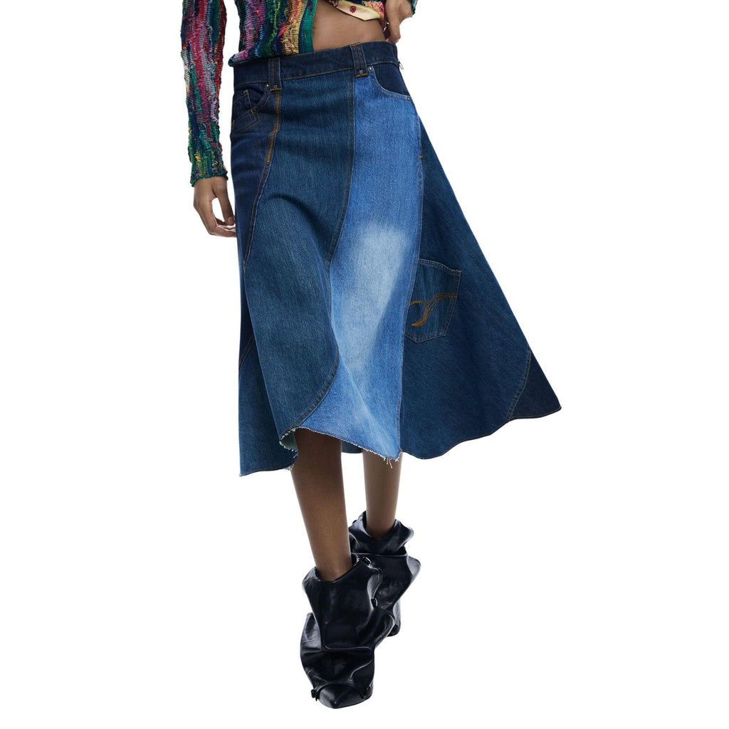 Desigual Gonna Donna Blu Cotone Cerniera Tasche - AbbiMar