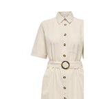 Jacqueline De Yong Abito Donna Beige Lino Cotone con Cintura - AbbiMar