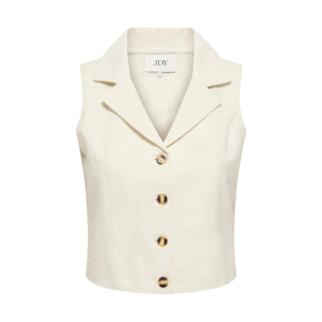Jacqueline De Yong Gilet Donna Beige Lino Cotone Bavero - AbbiMar