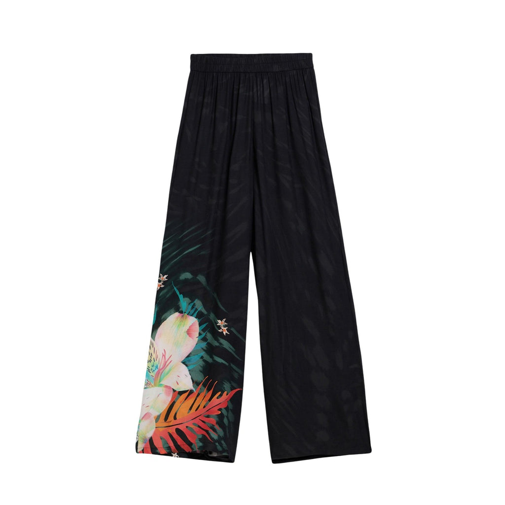 Desigual Pantaloni Donna Nero Floreale Viscosa - AbbiMar